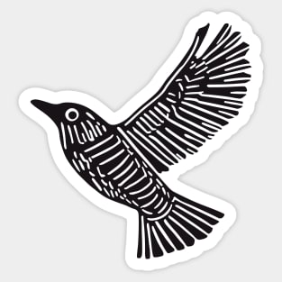 Intricate Black Bird Linocut Art - Op Art Sticker